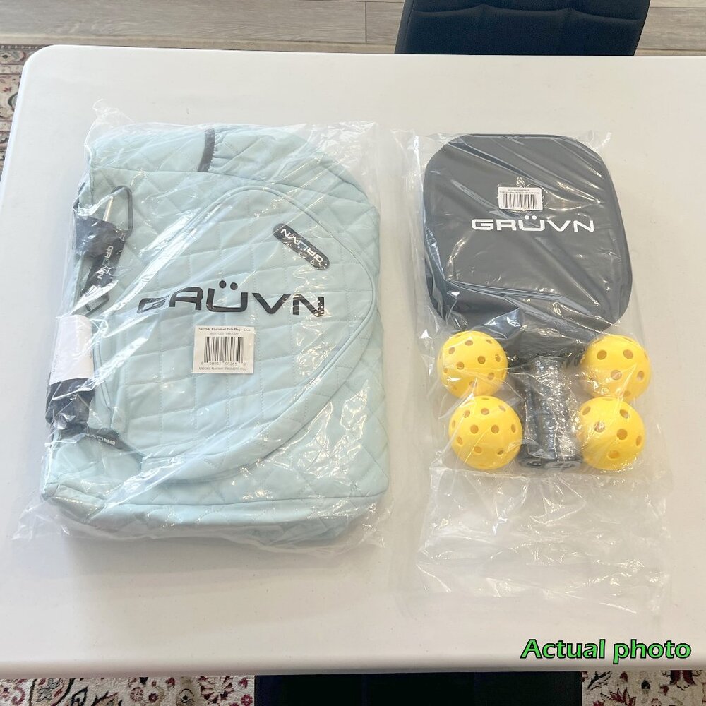 2 x GRUVN Pickleball Gripper-G16 Paddles, 2 Outdoor & 2 Indoor Balls & 1 Totebag